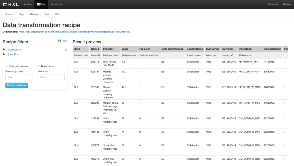Screenshot of the HXL Proxy